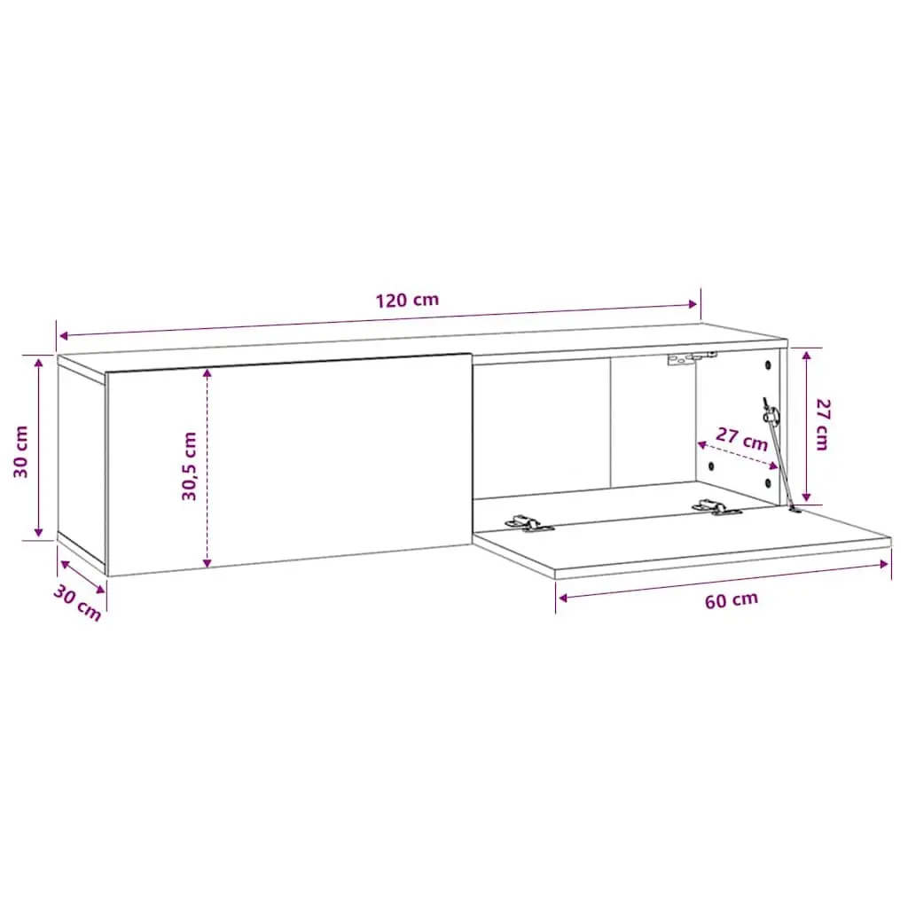 Wall-Mounted TV Cabinet Engineered Wood 120x30x30 cm White Storage Unit Drop-Down Doors