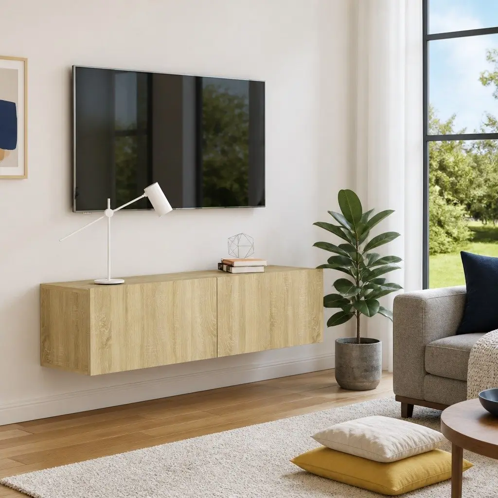 Wall-Mounted TV Cabinet Engineered Wood 120x30x30 cm Brown Drop-Down Doors Storage Unit