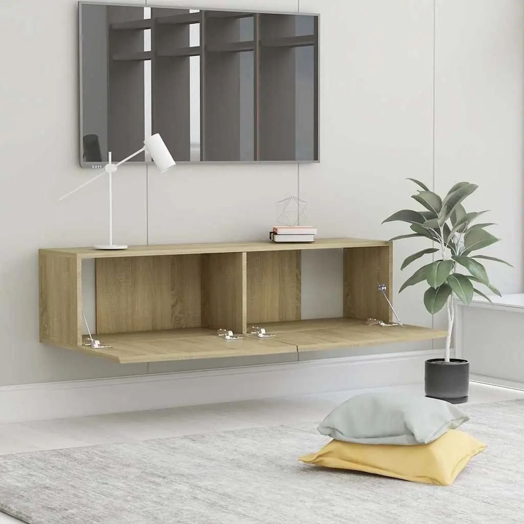 Wall-Mounted TV Cabinet Engineered Wood 120x30x30 cm Brown Drop-Down Doors Storage Unit