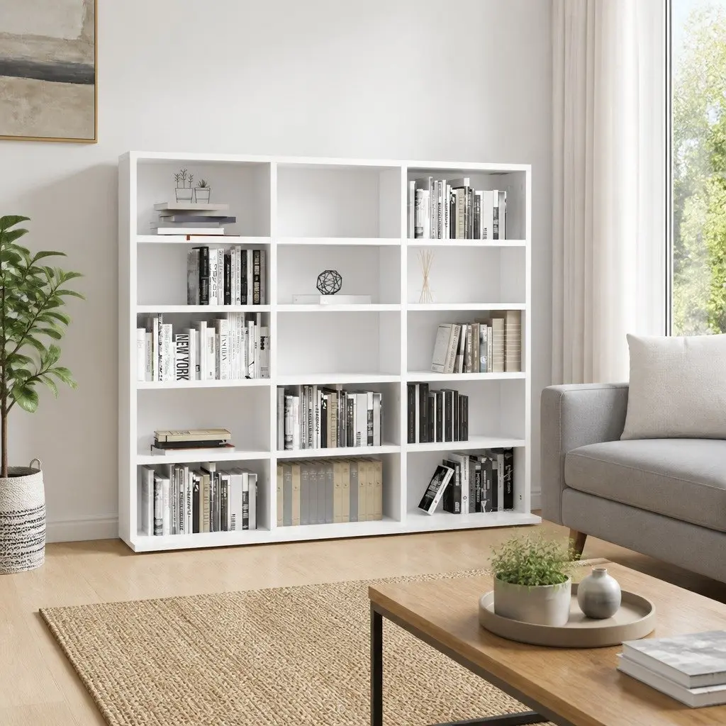 CD Cabinet White Storage Media Organiser 100x23x89.5 cm Engineered Wood Shelves