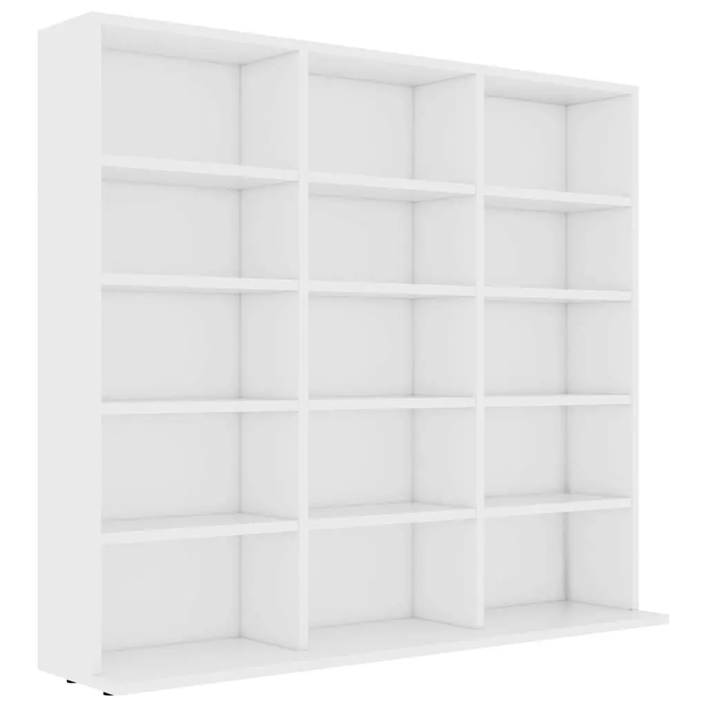 CD Storage Cabinet Engineered Wood White 100x23x89.5 cm 15 Open Compartments Multi-Purpose Organiser