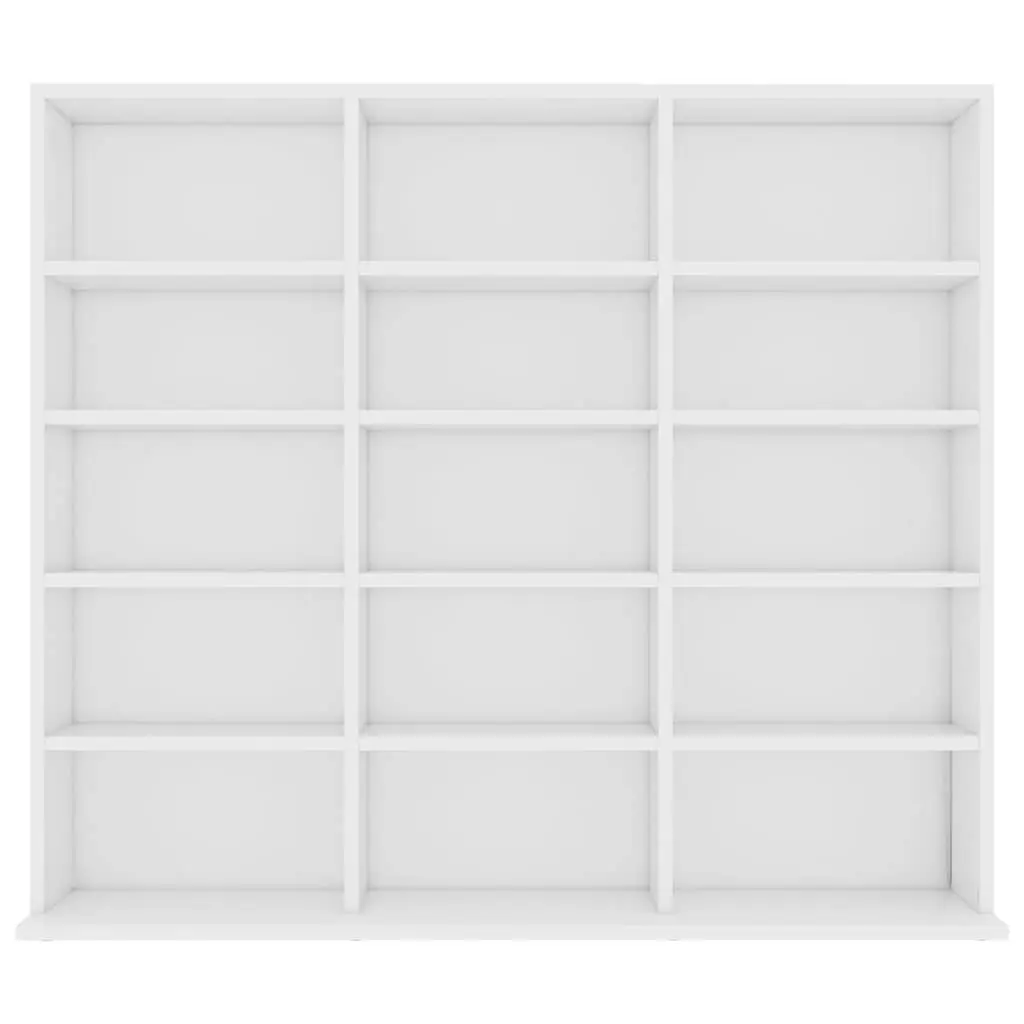 CD Storage Cabinet Engineered Wood White 100x23x89.5 cm 15 Open Compartments Multi-Purpose Organiser