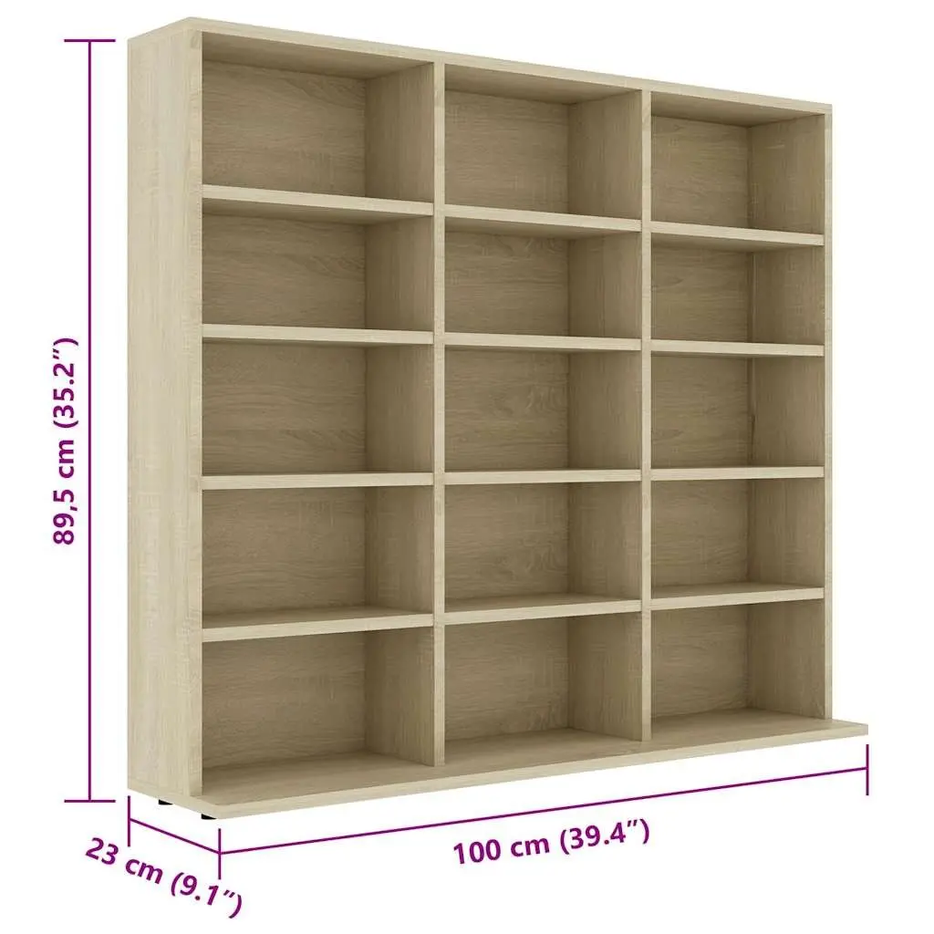 CD Storage Cabinet Engineered Wood 15 Compartments Brown 100x23x89.5cm Multi-Purpose Organiser