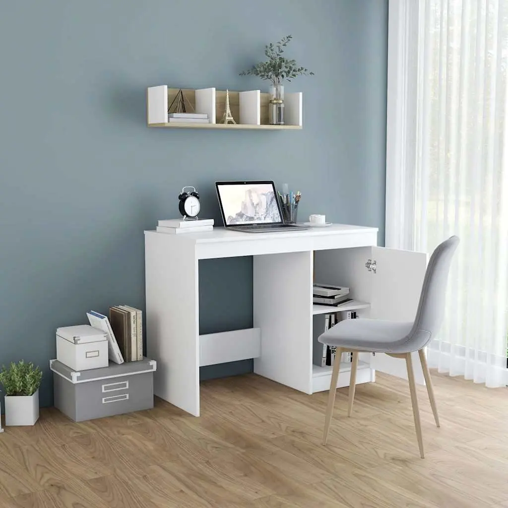 Office Desk Engineered Wood 100x50x76 cm White with Storage Cabinet