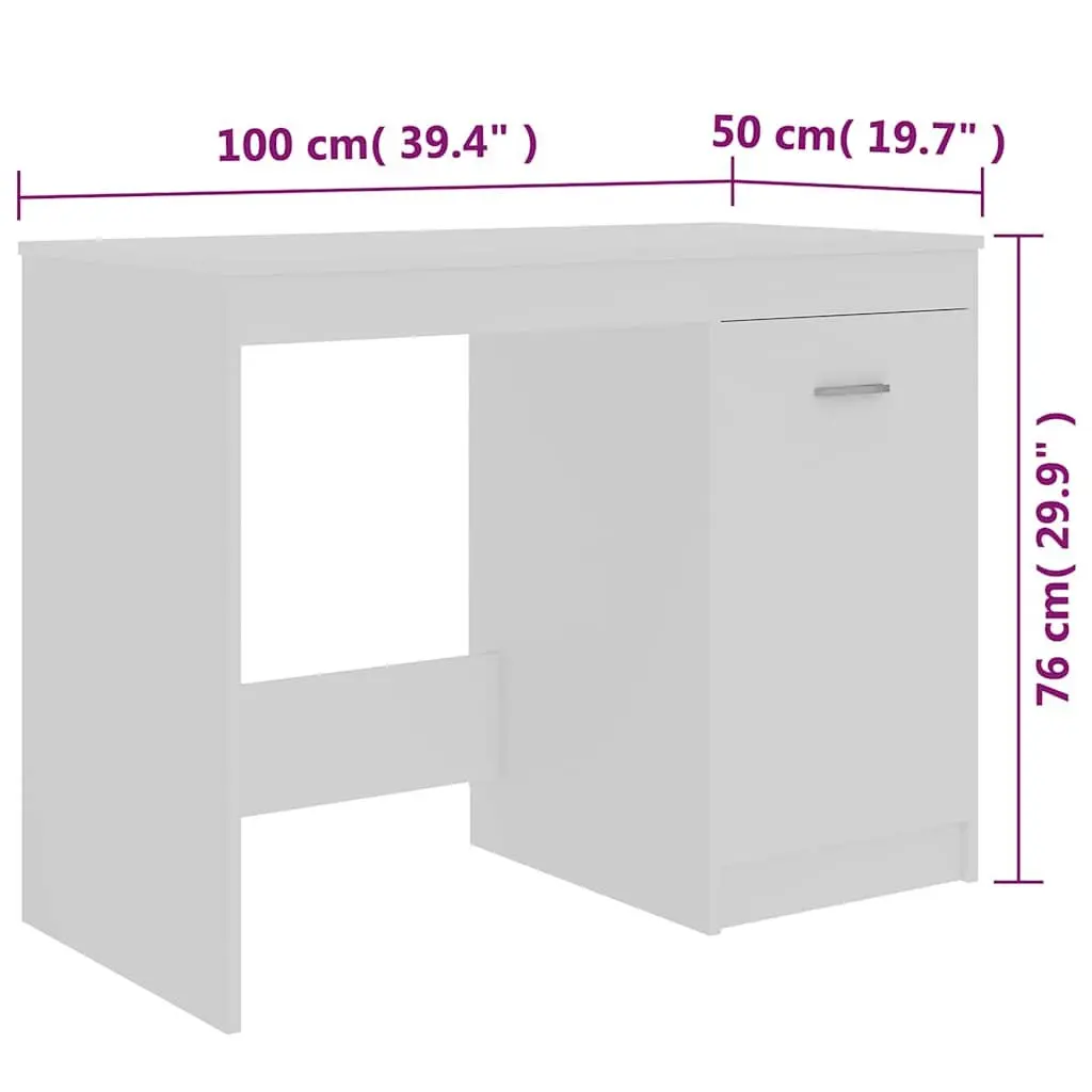 Office Desk Engineered Wood 100x50x76 cm White with Storage Cabinet