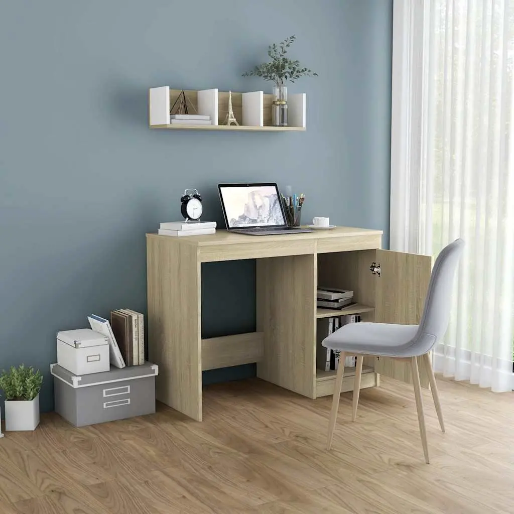 Office Desk Engineered Wood Brown With Storage Cabinet 100x50x76cm Writing Table Study Workstation