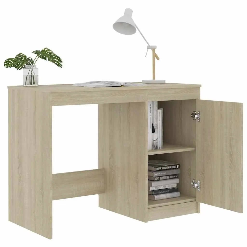 Office Desk Engineered Wood Brown With Storage Cabinet 100x50x76cm Writing Table Study Workstation