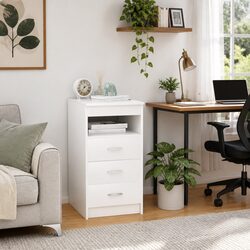 Storage Cabinet 3 Drawer White Engineered Wood Compact Organiser Shelf Unit