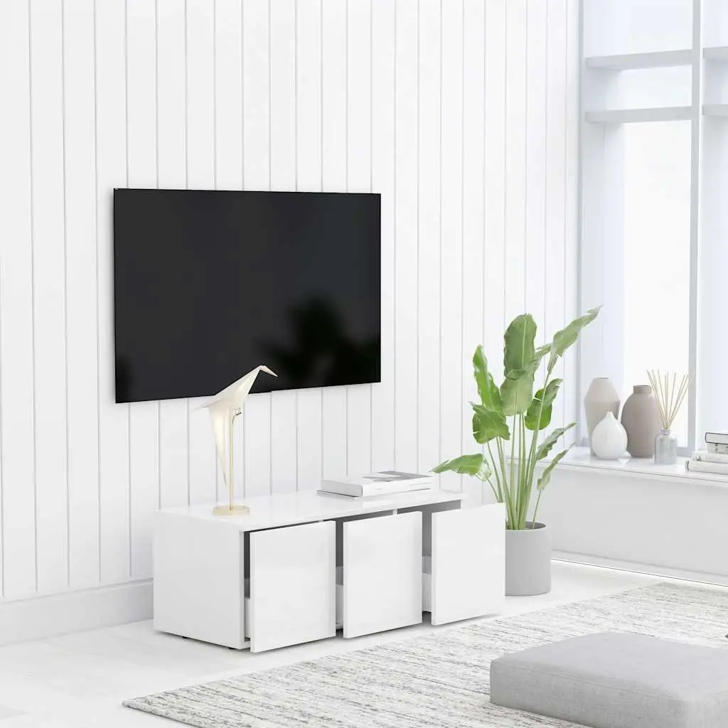 White TV Cabinet 80x34x30 cm with 3 Drawers Storage Unit for Living Room