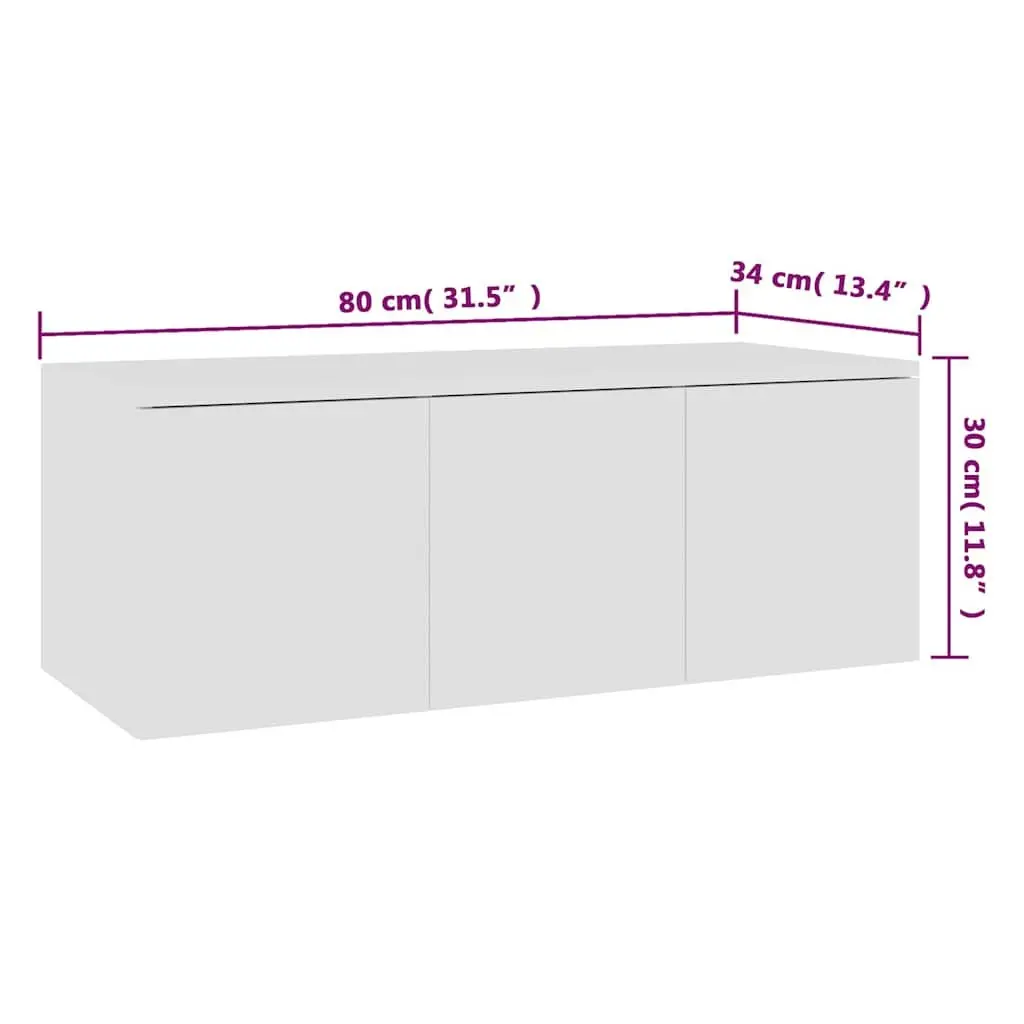 White TV Cabinet 80x34x30 cm with 3 Drawers Storage Unit for Living Room
