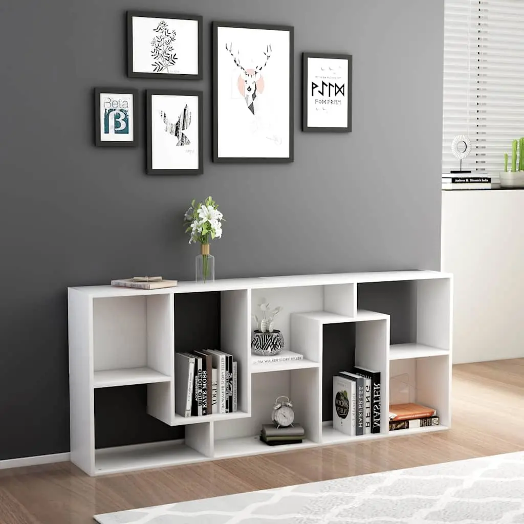 Engineered Wood Book Cabinet Organiser White 67x24x161cm Storage Unit with Compartments