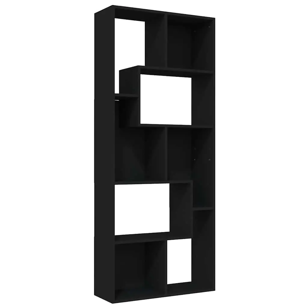 Engineered Wood Book Storage Unit Black 67x24x161cm Multiple Compartments Shelving Cabinet