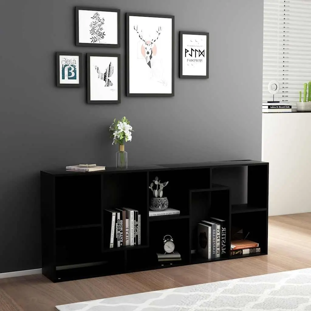 Engineered Wood Book Storage Unit Black 67x24x161cm Multiple Compartments Shelving Cabinet