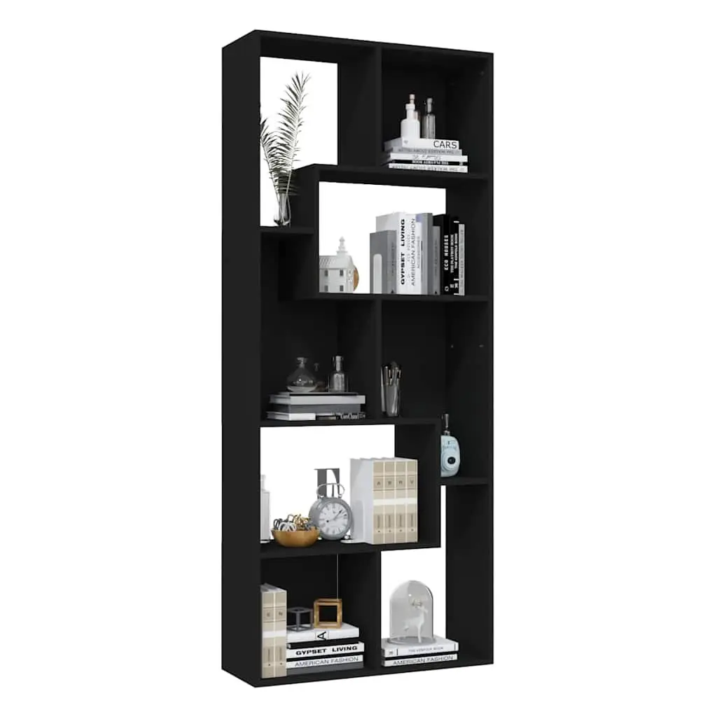 Engineered Wood Book Storage Unit Black 67x24x161cm Multiple Compartments Shelving Cabinet