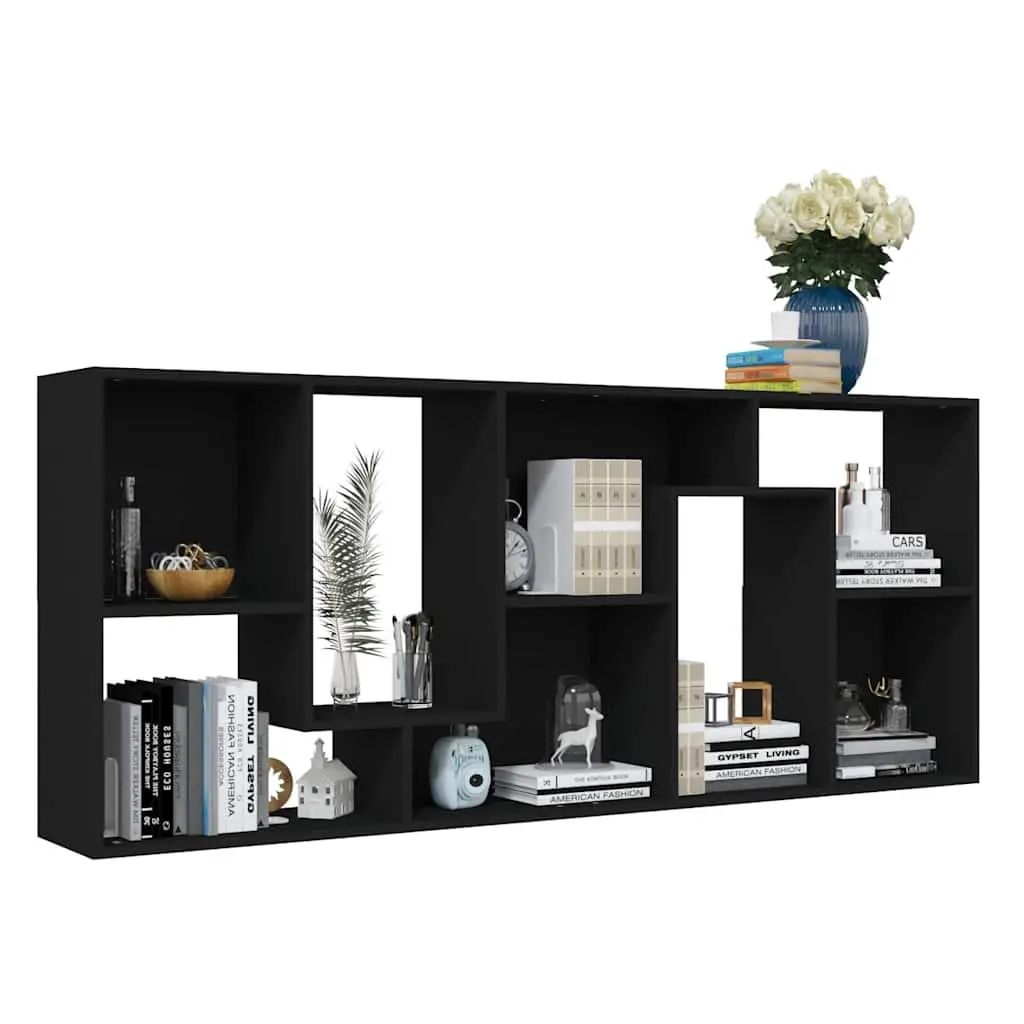 Engineered Wood Book Storage Unit Black 67x24x161cm Multiple Compartments Shelving Cabinet