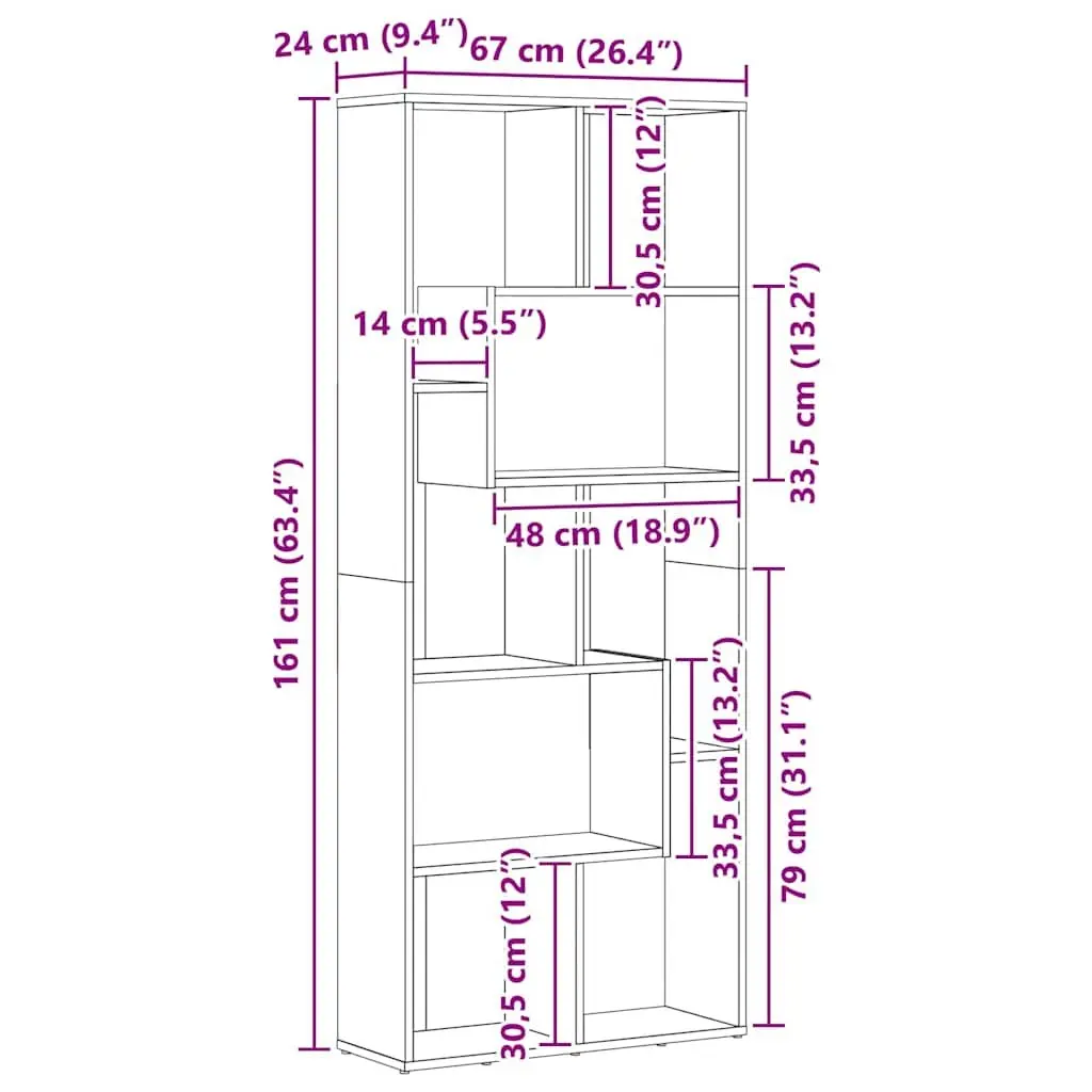 Storage Shelving Unit Engineered Wood High Gloss White 67cm x 24cm x 161cm Book Cabinet