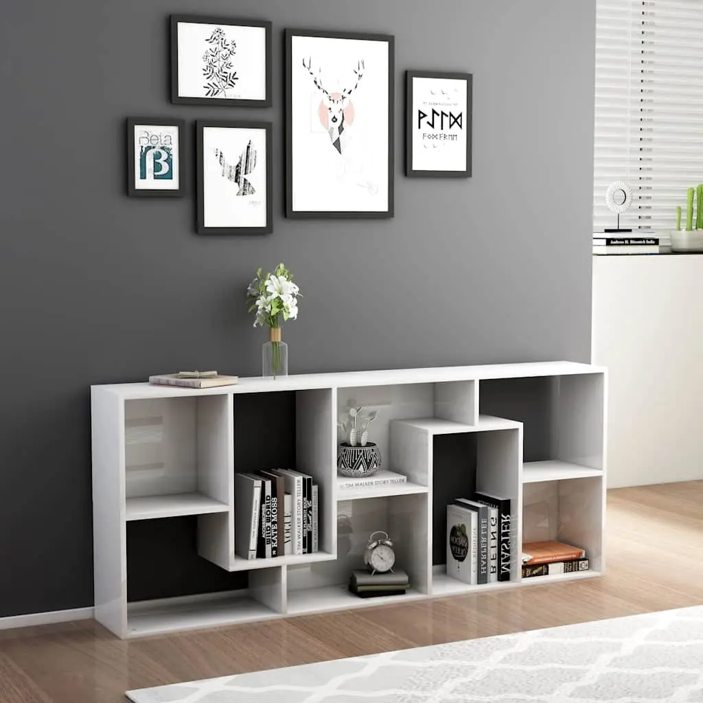 Storage Shelving Unit Engineered Wood High Gloss White 67cm x 24cm x 161cm Book Cabinet