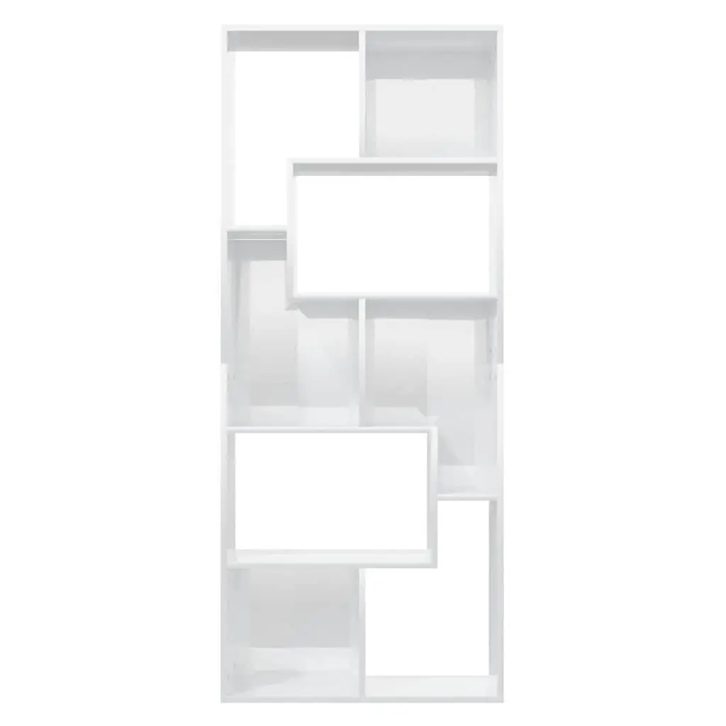 Storage Shelving Unit Engineered Wood High Gloss White 67cm x 24cm x 161cm Book Cabinet