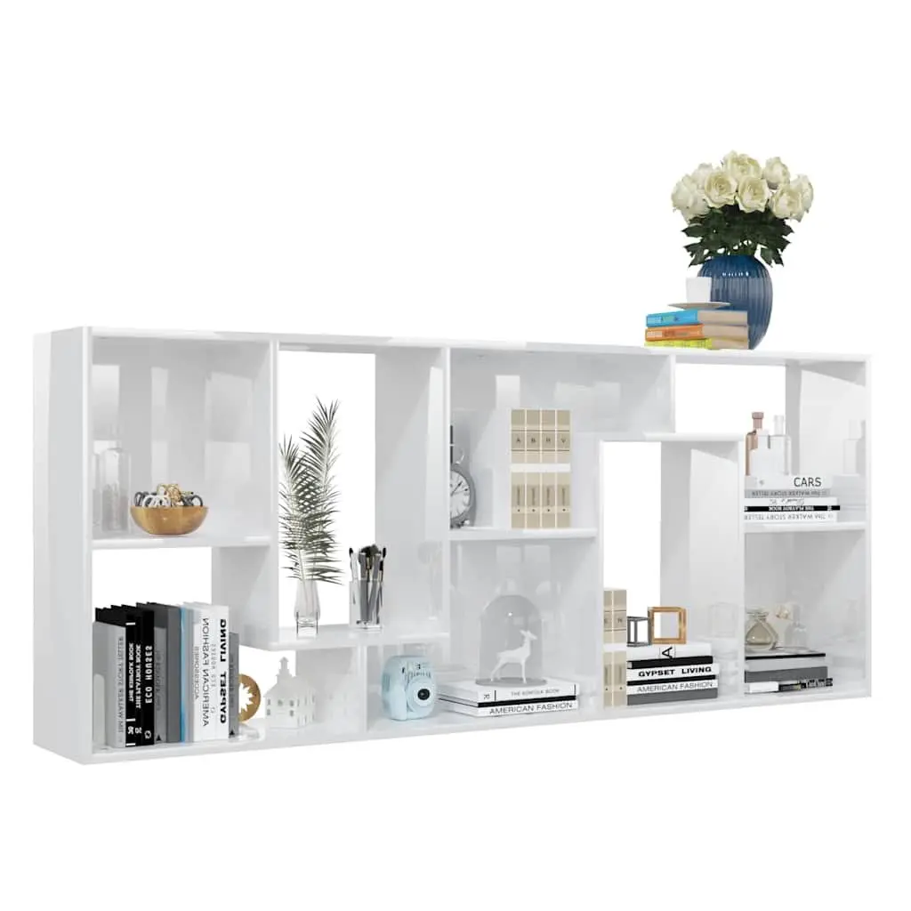 Storage Shelving Unit Engineered Wood High Gloss White 67cm x 24cm x 161cm Book Cabinet