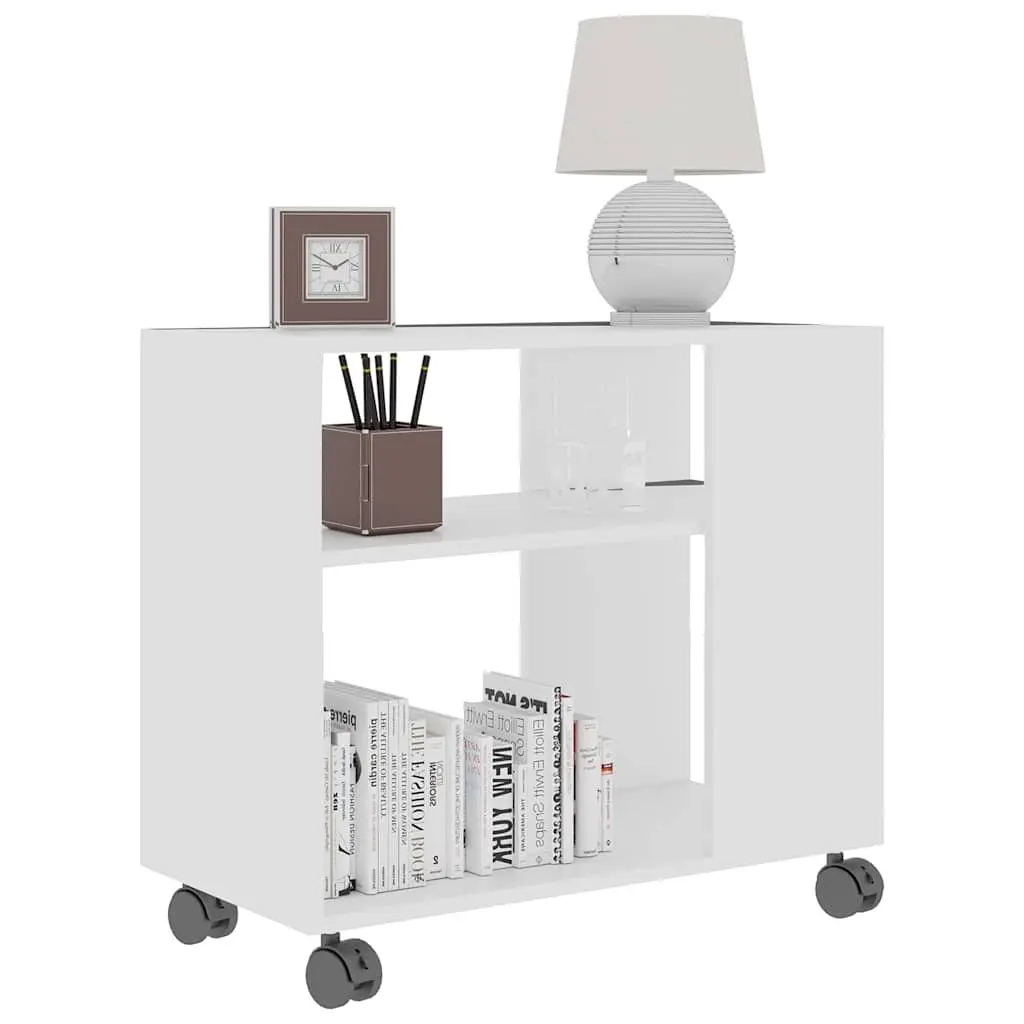 End Table Engineered Wood 70x35x55 cm White with Wheels