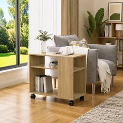 End Table with Wheels Engineered Wood Accent Side Table Living Room Furniture