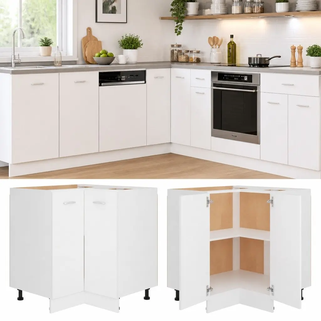 White Corner Bottom Cabinet Kitchen Storage Engineered Wood 75.5x75.5x81.5cm