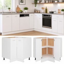 White Corner Bottom Cabinet Kitchen Storage Engineered Wood 75.5x75.5x81.5cm