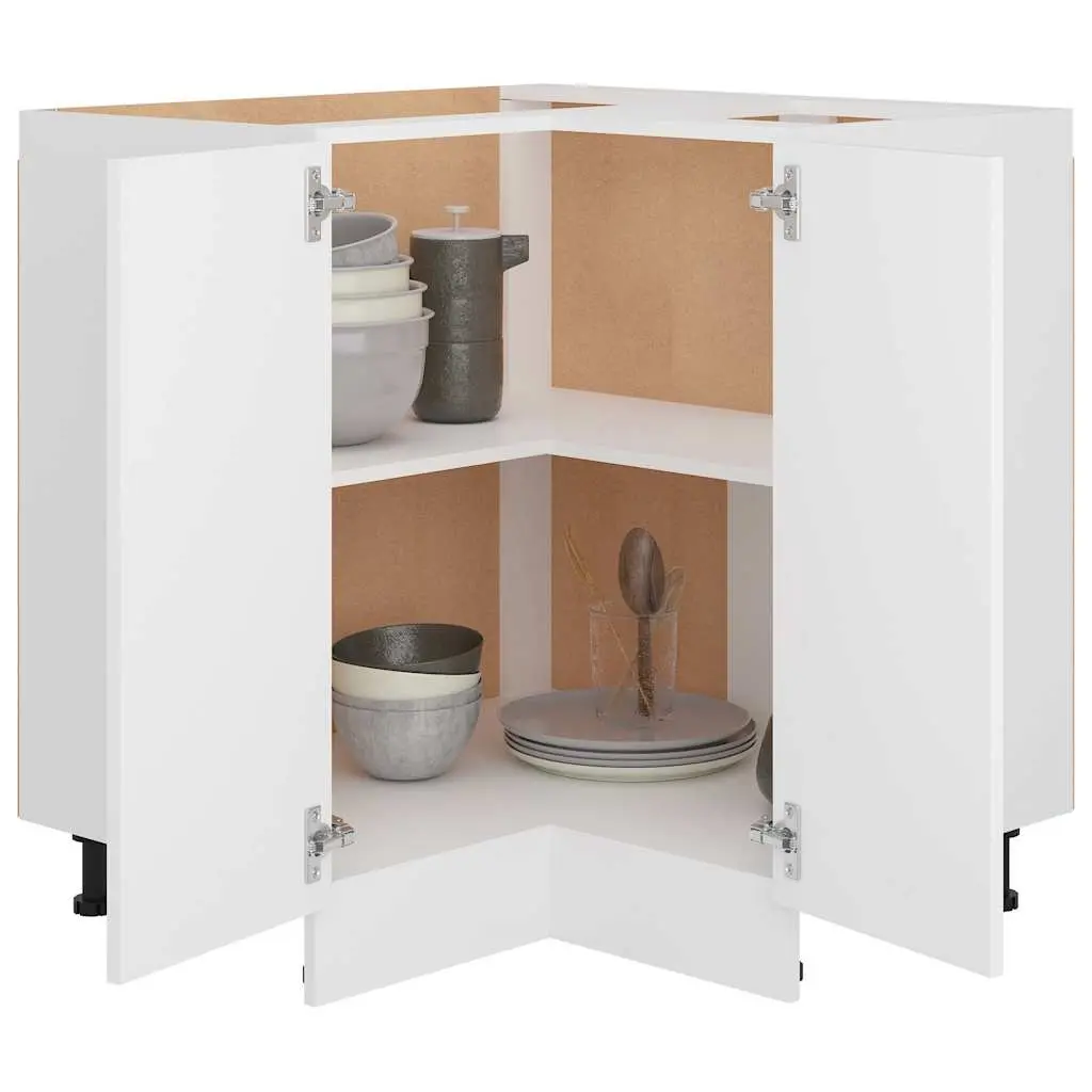 White Corner Bottom Cabinet Kitchen Storage Engineered Wood 75.5x75.5x81.5cm