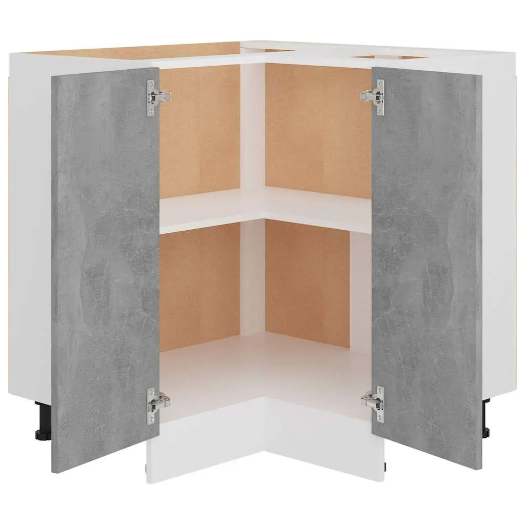 Corner Bottom Kitchen Cabinet Engineered Wood 75.5W x 75.5D x 81.5H cm Grey Storage Unit with Shelves and Doors