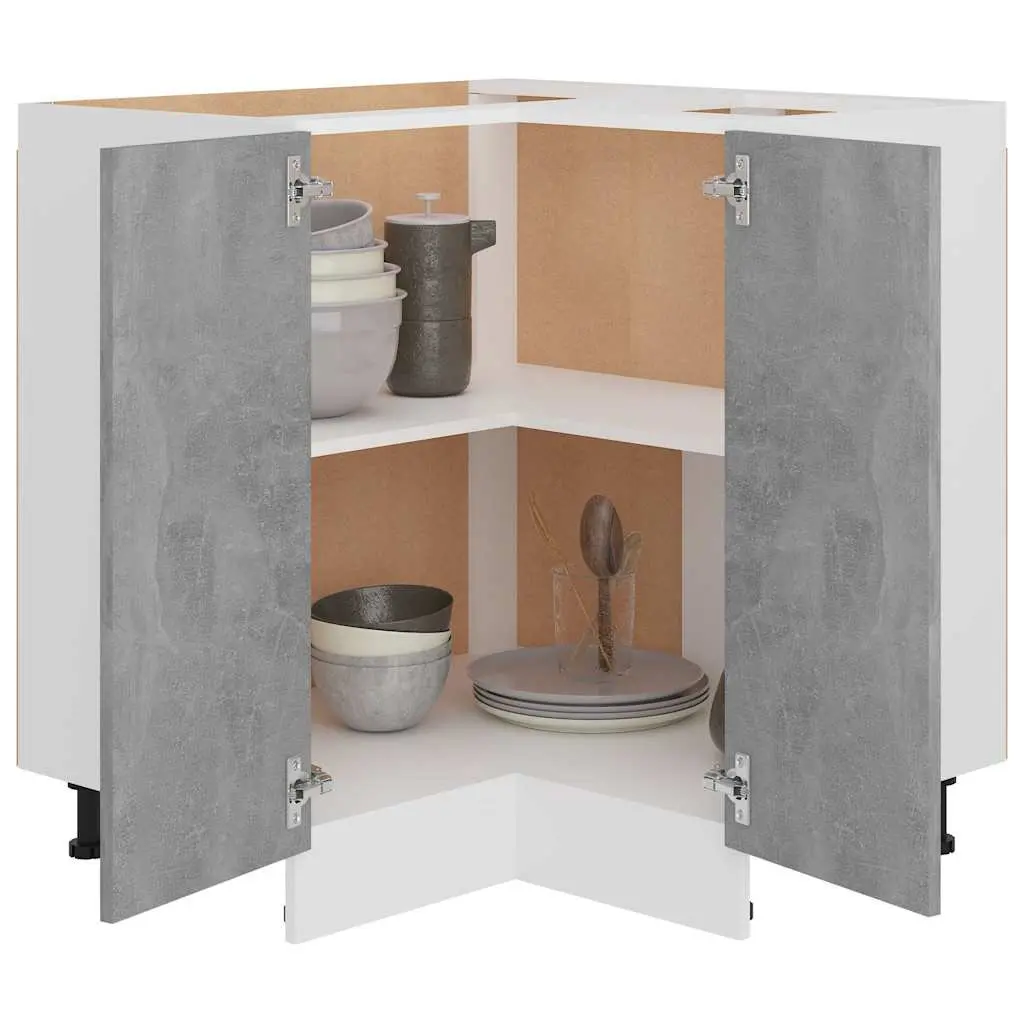 Corner Bottom Kitchen Cabinet Engineered Wood 75.5W x 75.5D x 81.5H cm Grey Storage Unit with Shelves and Doors