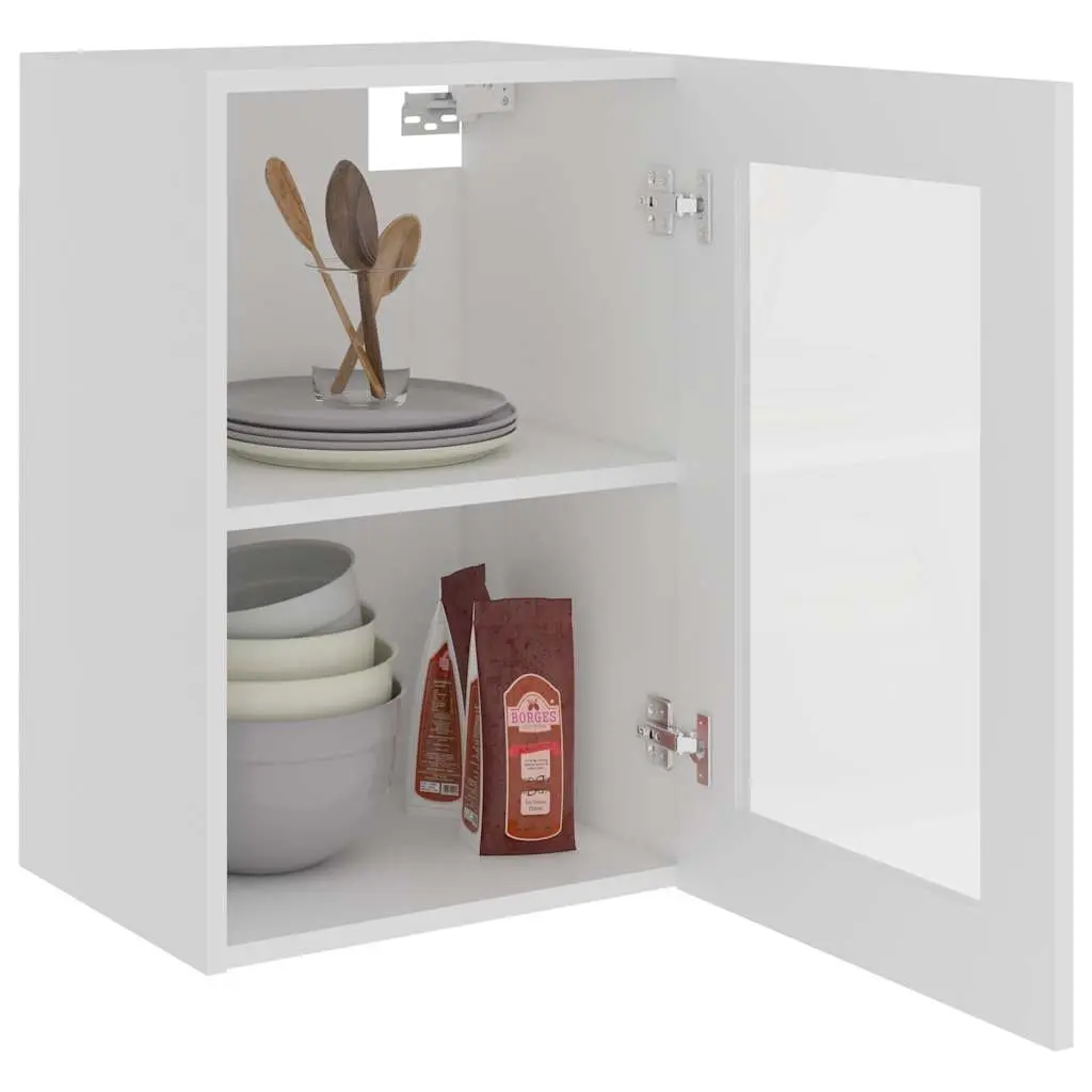 Hanging Glass Kitchen Cabinet Engineered Wood White 40 x 31 x 60 cm