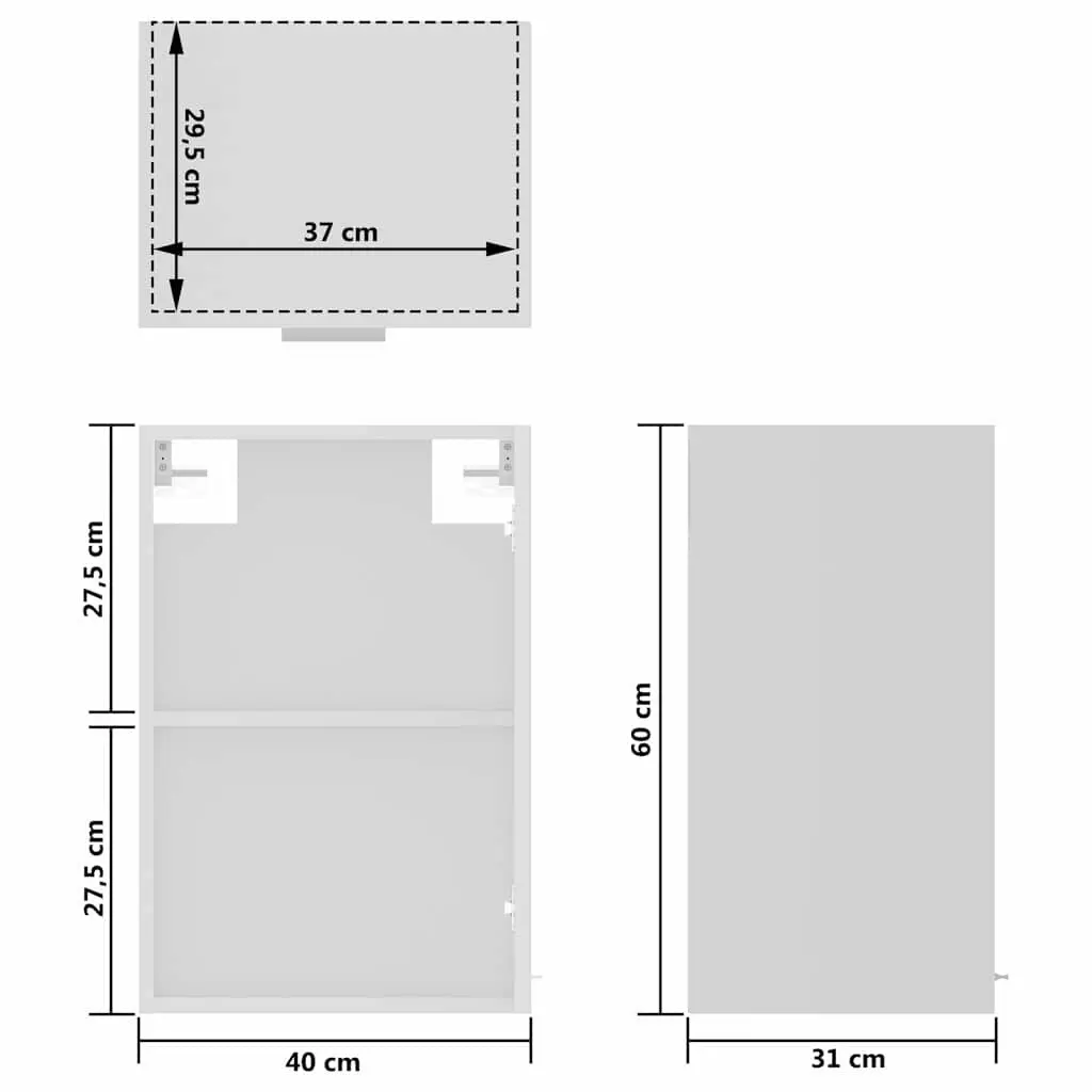 Hanging Glass Kitchen Cabinet Engineered Wood White 40 x 31 x 60 cm