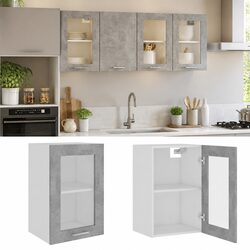 Grey Hanging Glass Cabinet for Practical Kitchen Use