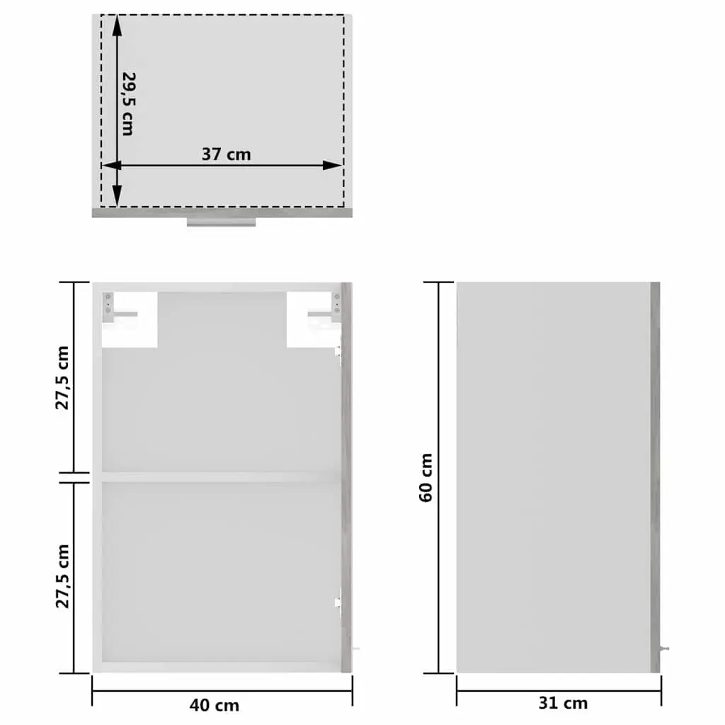 Hanging Glass Kitchen Cabinet Grey Storage Shelves Engineered Wood 40x31x60cm