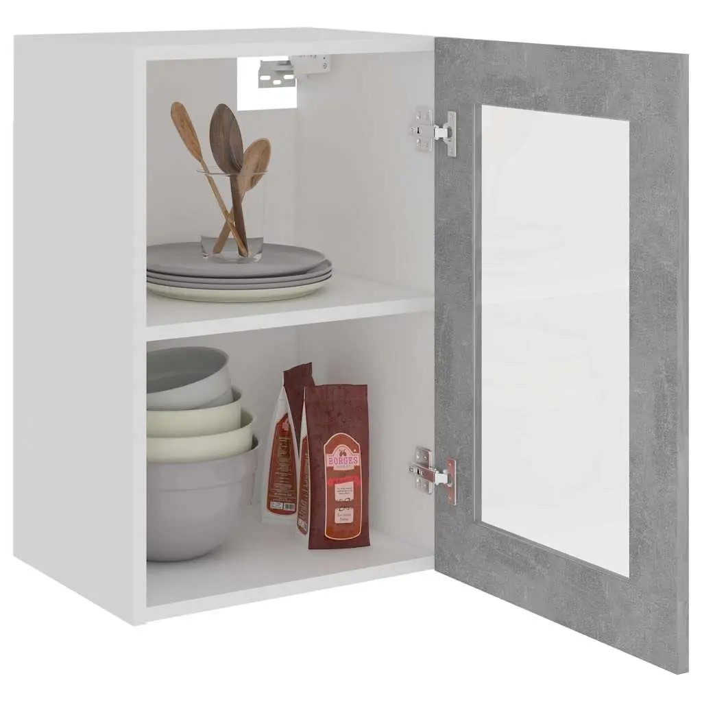 Hanging Glass Kitchen Cabinet Grey Storage Shelves Engineered Wood 40x31x60cm