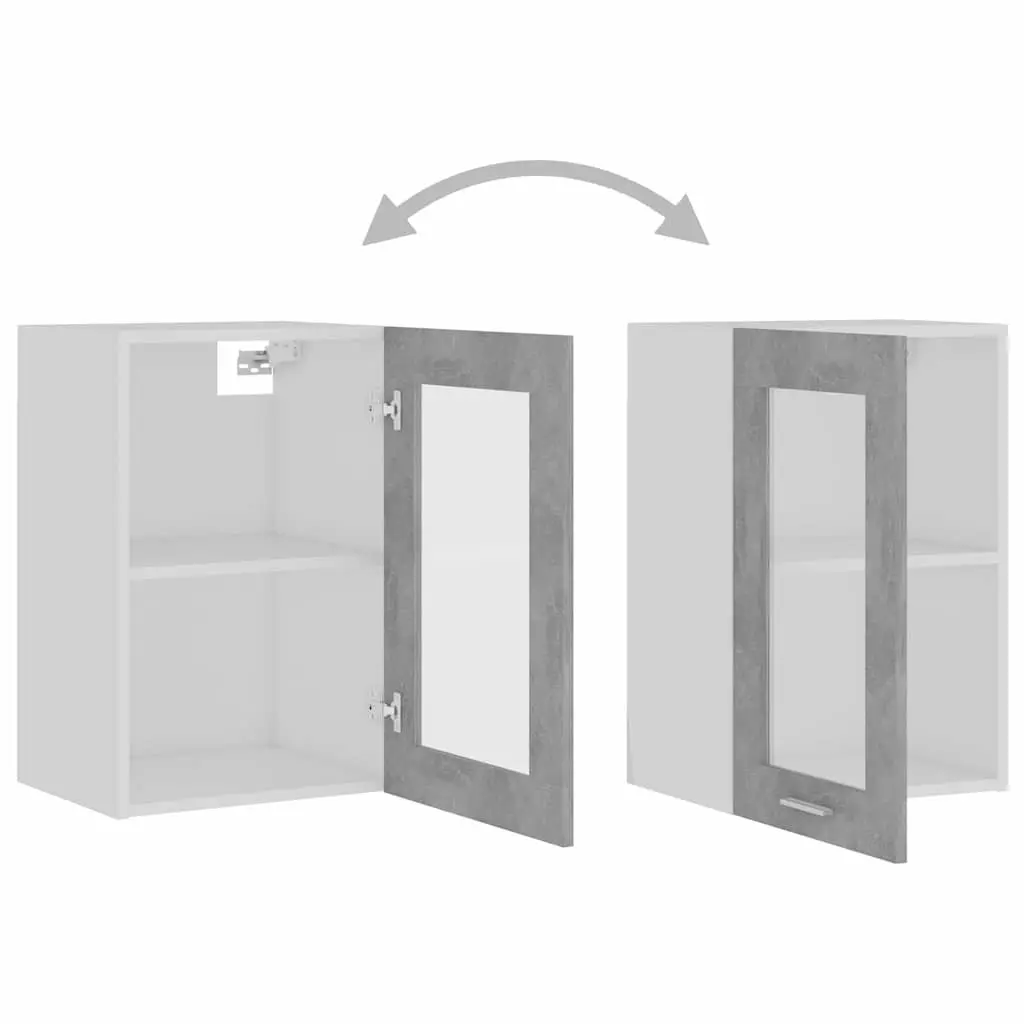 Hanging Glass Kitchen Cabinet Grey Storage Shelves Engineered Wood 40x31x60cm