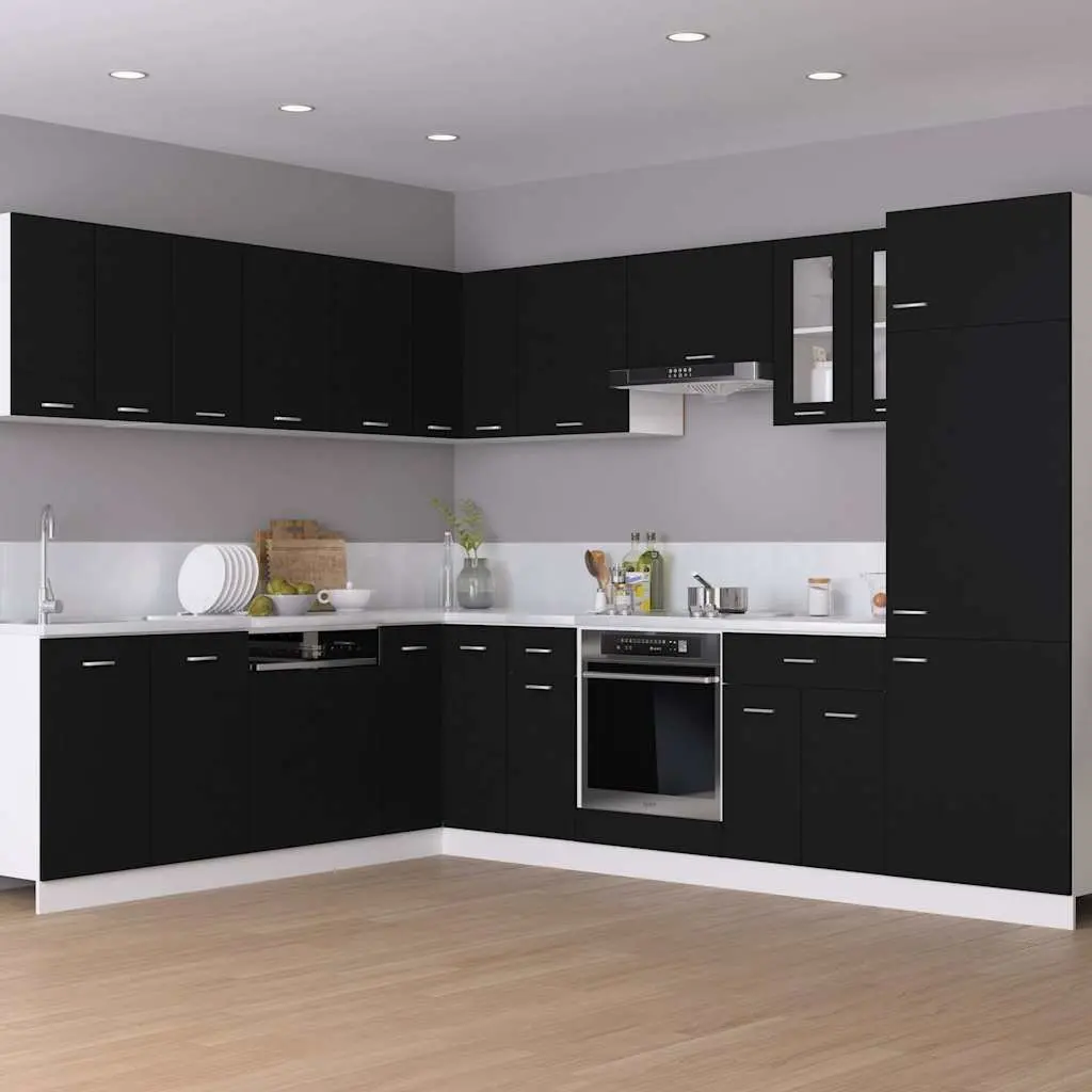 Black Hanging Kitchen Cabinet Storage Cupboard Engineered Wood Flip-Up Door