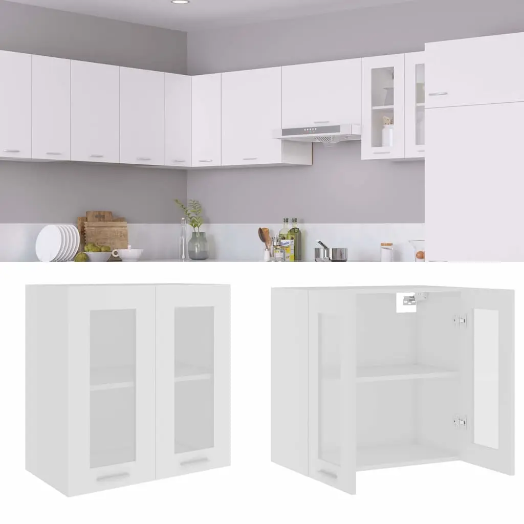 Hanging Glass Cabinet Wall-Mounted Storage Engineered Wood 60x31x60cm White