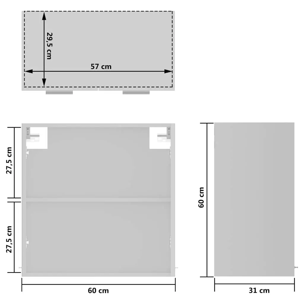 Hanging Glass Cabinet Wall-Mounted Storage Engineered Wood 60x31x60cm White