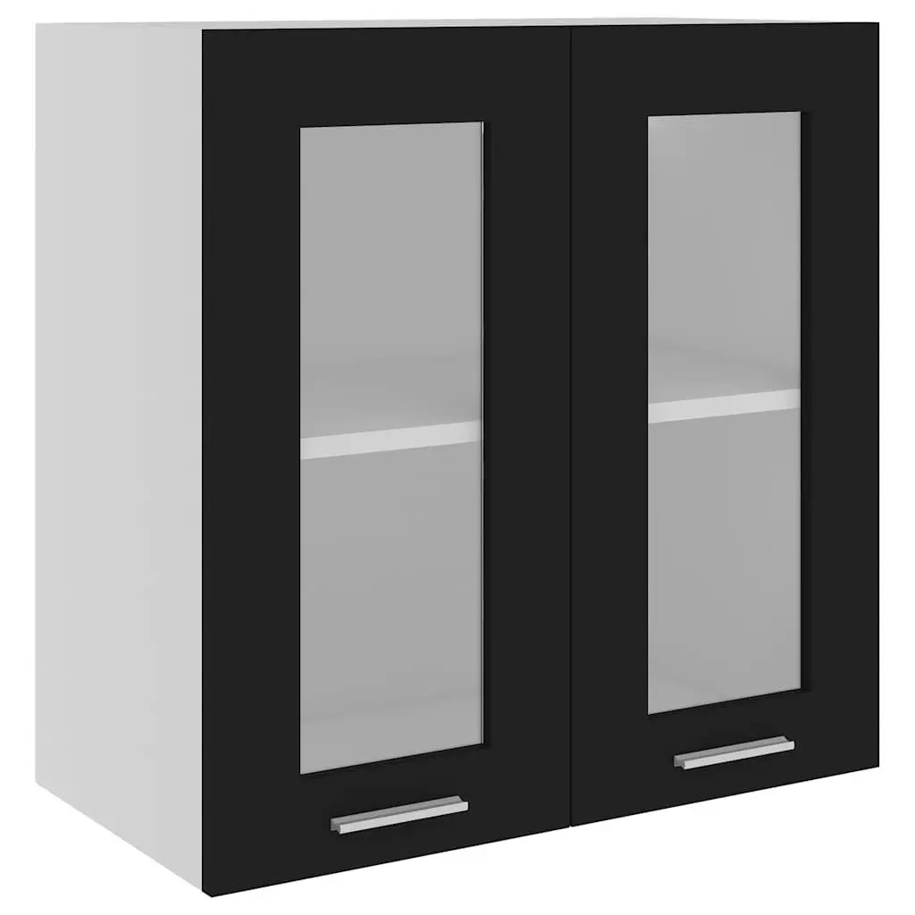 Hanging Glass Kitchen Cabinet Storage Cupboard Black Engineered Wood Wall-mounted 60 x 31 x 60 cm