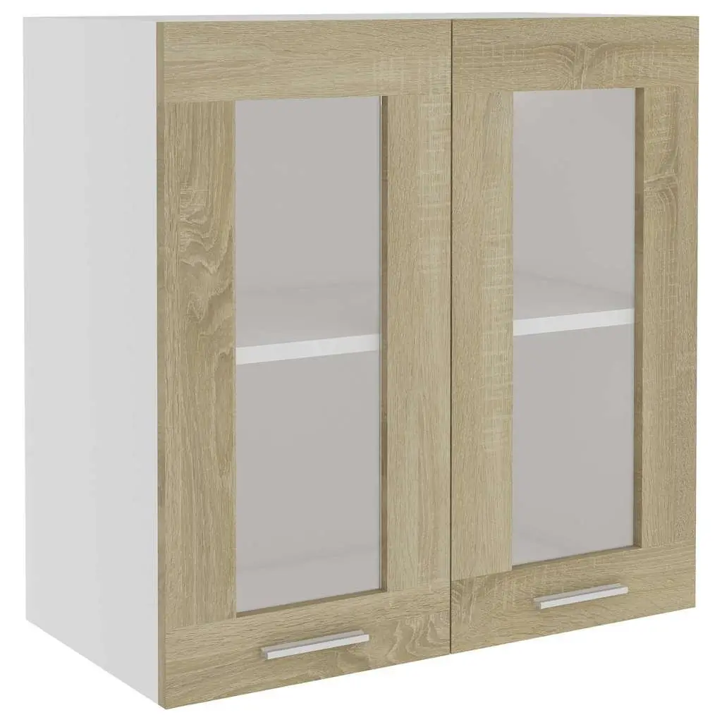 Hanging Glass Kitchen Cabinet Brown Storage Shelves Engineered Wood Furniture