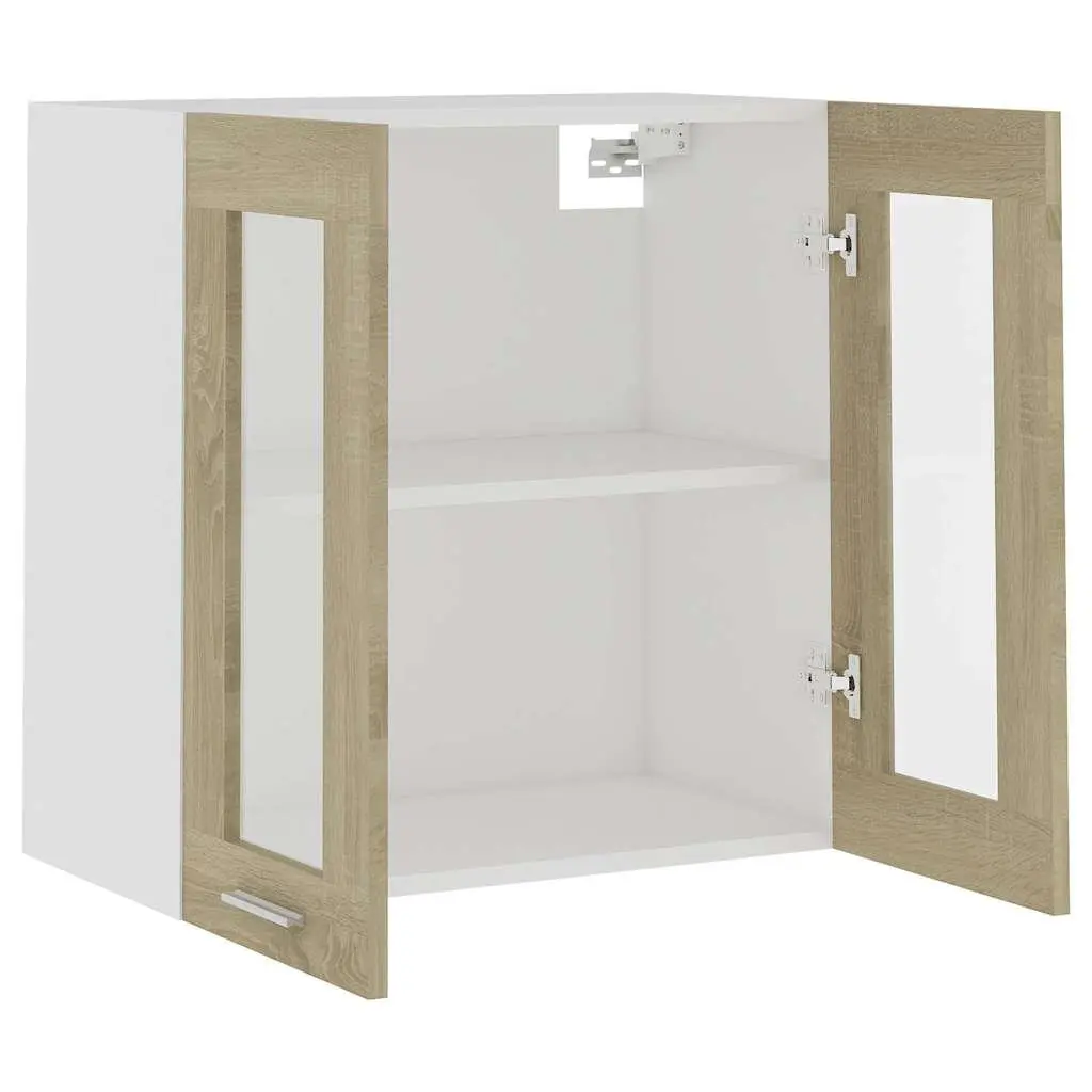 Hanging Glass Kitchen Cabinet Brown Storage Shelves Engineered Wood Furniture