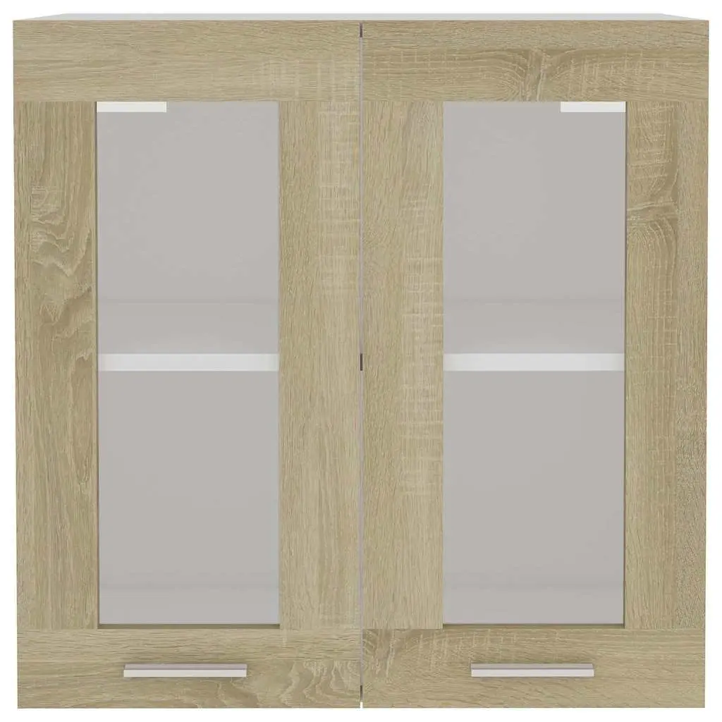 Hanging Glass Kitchen Cabinet Brown Storage Shelves Engineered Wood Furniture