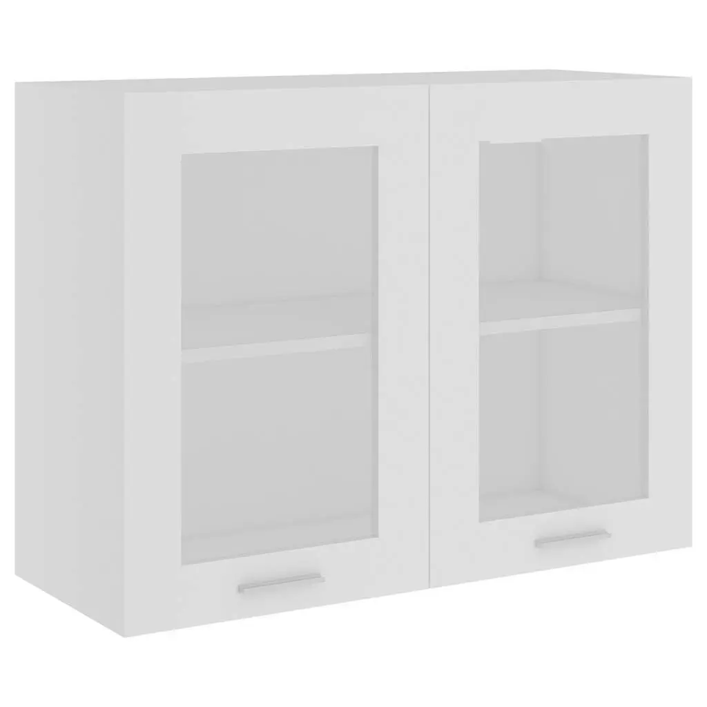 Hanging Glass Cabinet Engineered Wood 80x31x60cm White Kitchen Wall Storage Cupboard 2 Doors