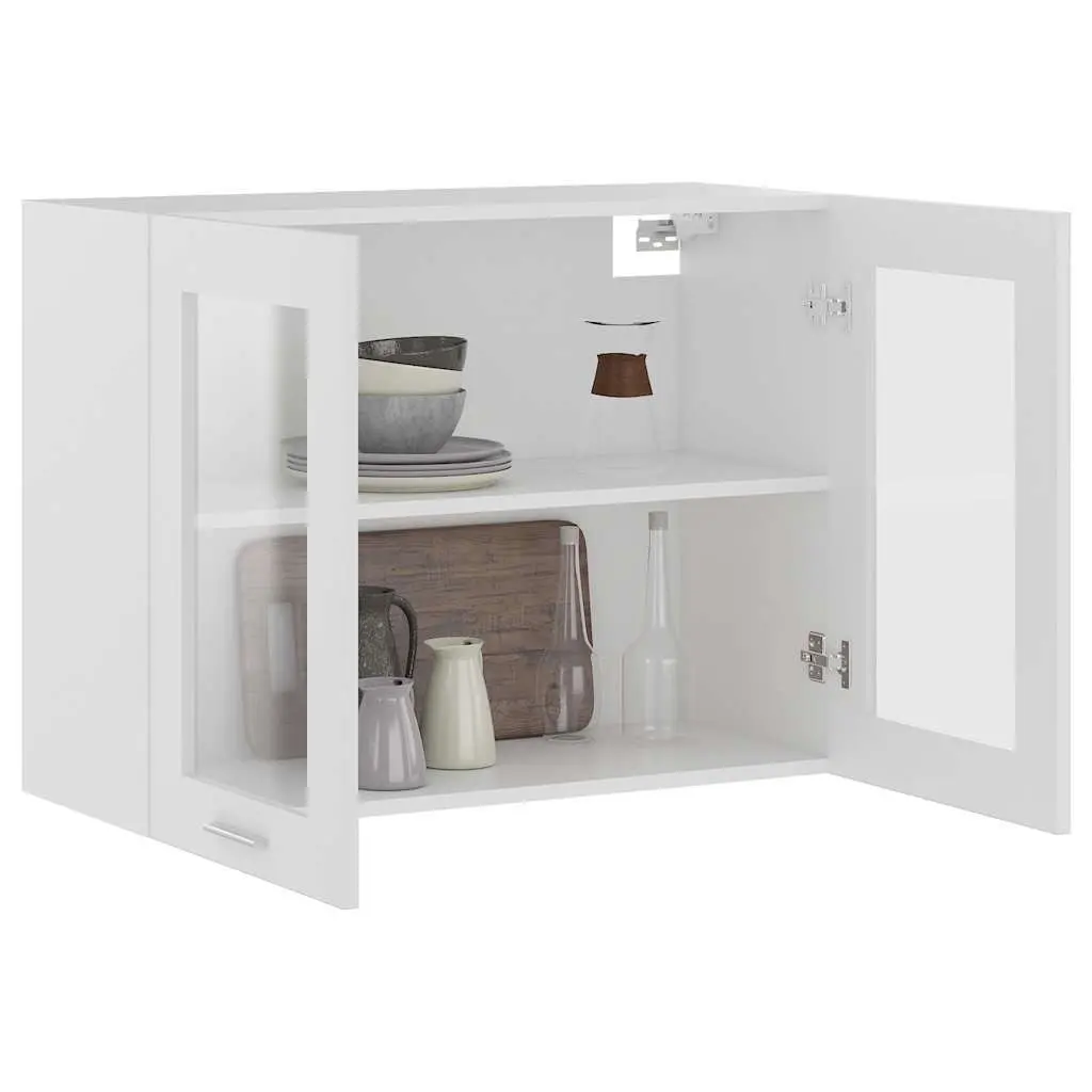 Hanging Glass Cabinet Engineered Wood 80x31x60cm White Kitchen Wall Storage Cupboard 2 Doors