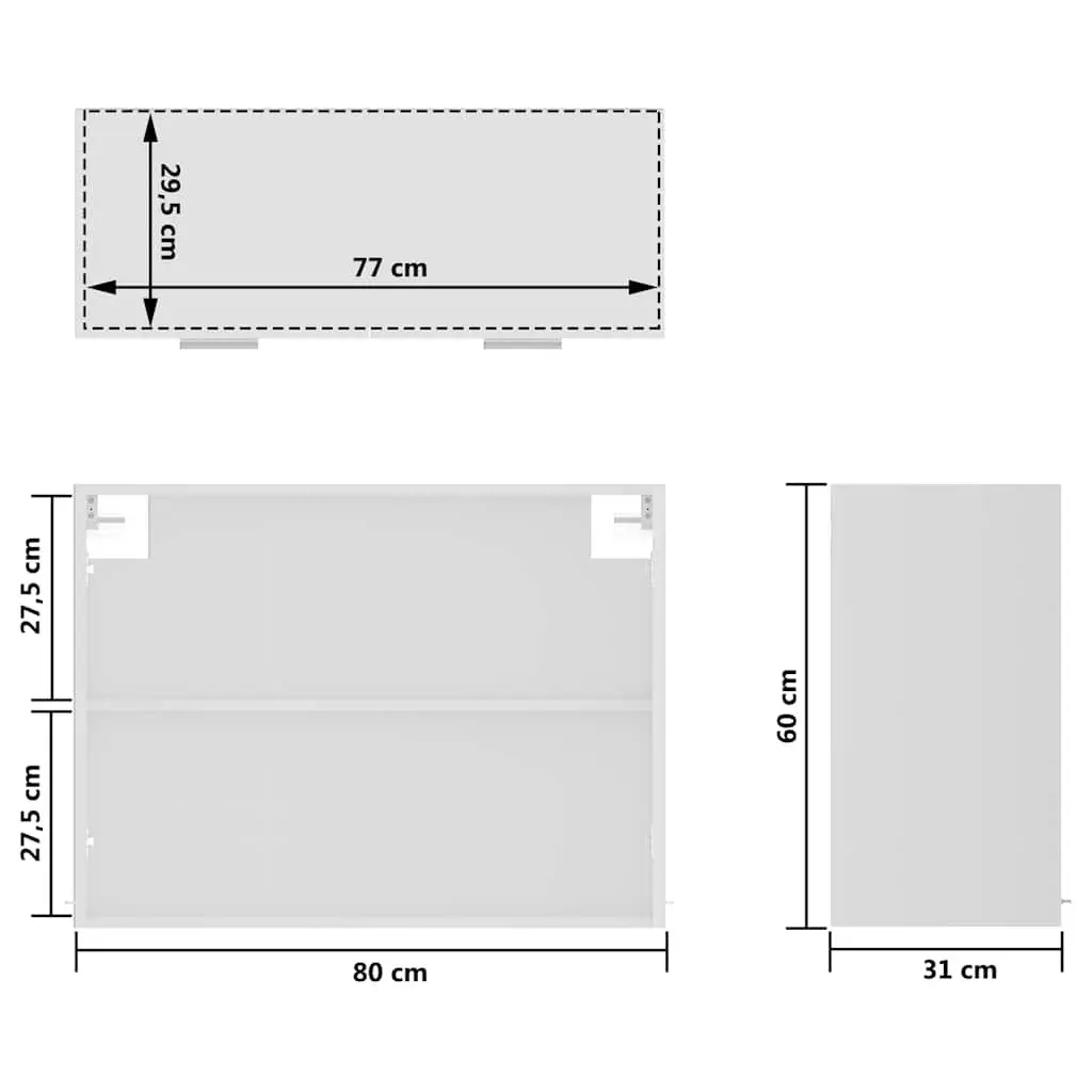 Hanging Glass Cabinet Engineered Wood 80x31x60cm White Kitchen Wall Storage Cupboard 2 Doors