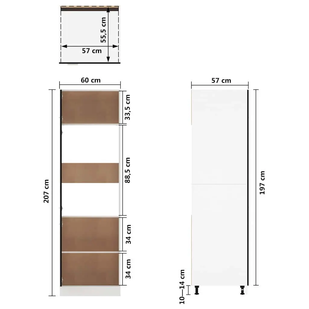 Refrigerator Cabinet Black 60x57x207 cm Kitchen Storage Cupboard 3 Doors 4