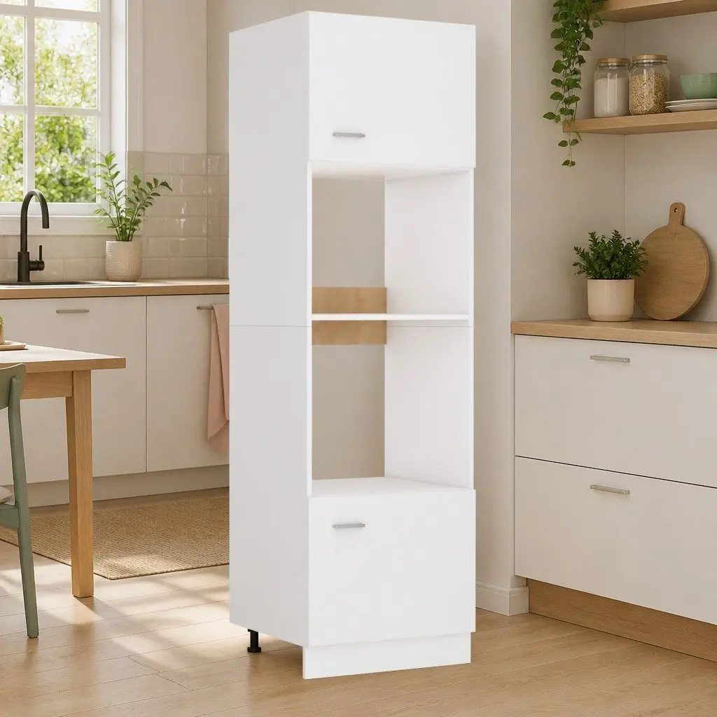White Microwave Cabinet with Ample Storage