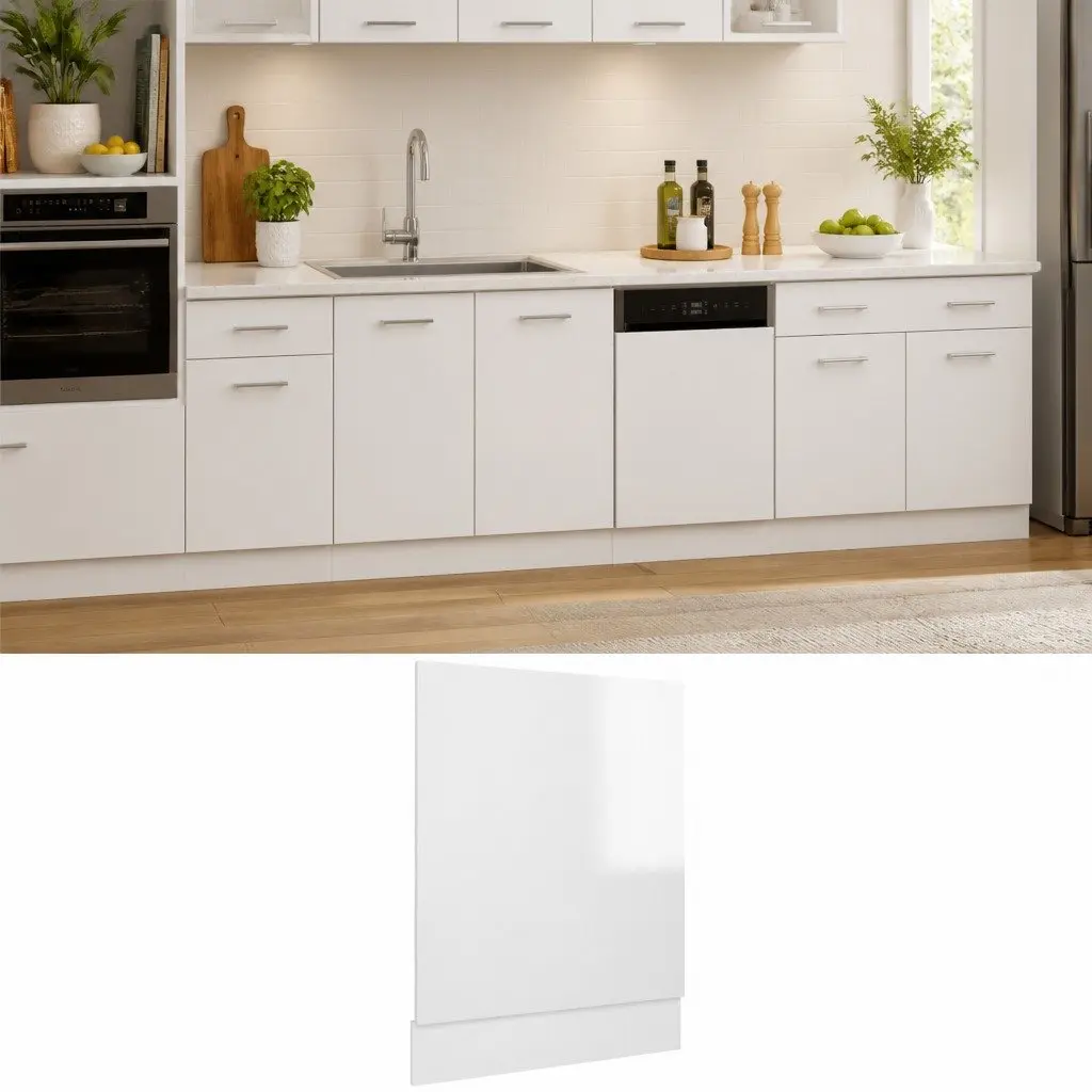 High Gloss White Dishwasher Front Panel Engineered Wood 45x3x67cm Kitchen Cabinet Cover
