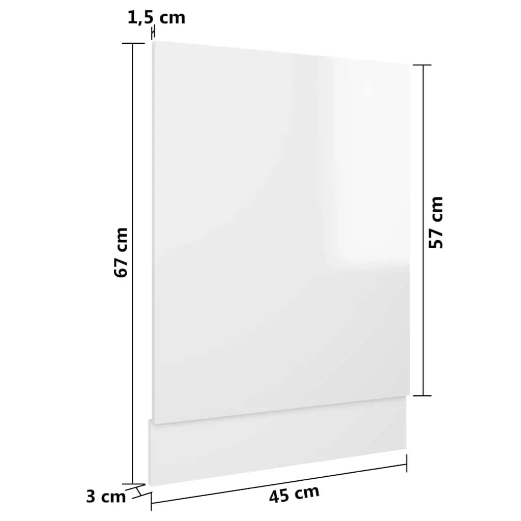 High Gloss White Dishwasher Front Panel Engineered Wood 45x3x67cm Kitchen Cabinet Cover